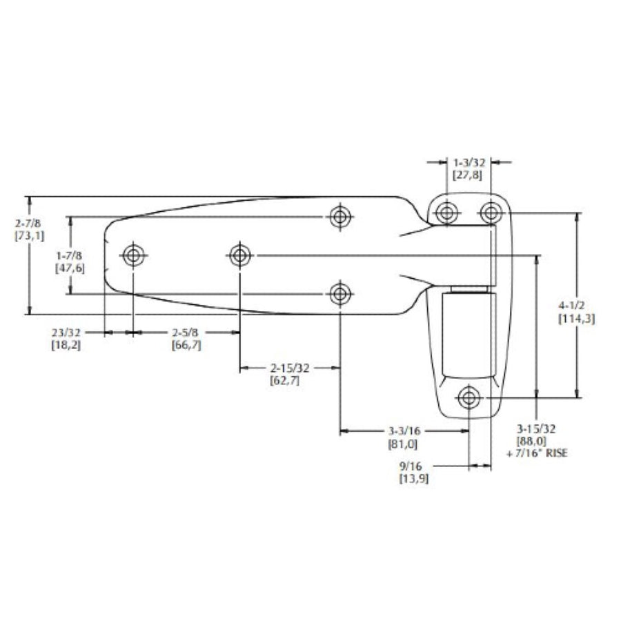 Kason 1245 Series Polished Chrome Reversible Cam-Rise Hinge with 1-1/8" Offset