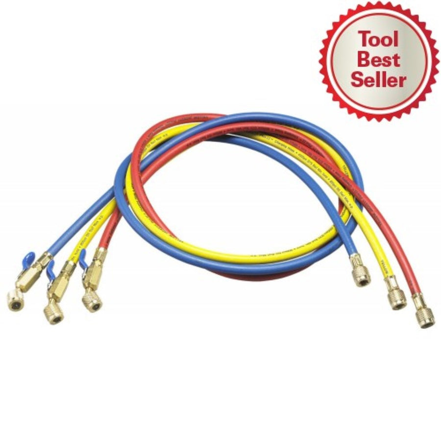 Yellow Jacket 1/4" X 72" PLUS II Charging Hose Set with Compact Ball Valve End | 3 Pack