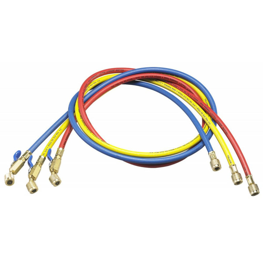Yellow Jacket 1/4" X 36" PLUS II Charging Hose Set with Compact Ball Valve End | 3 Pack