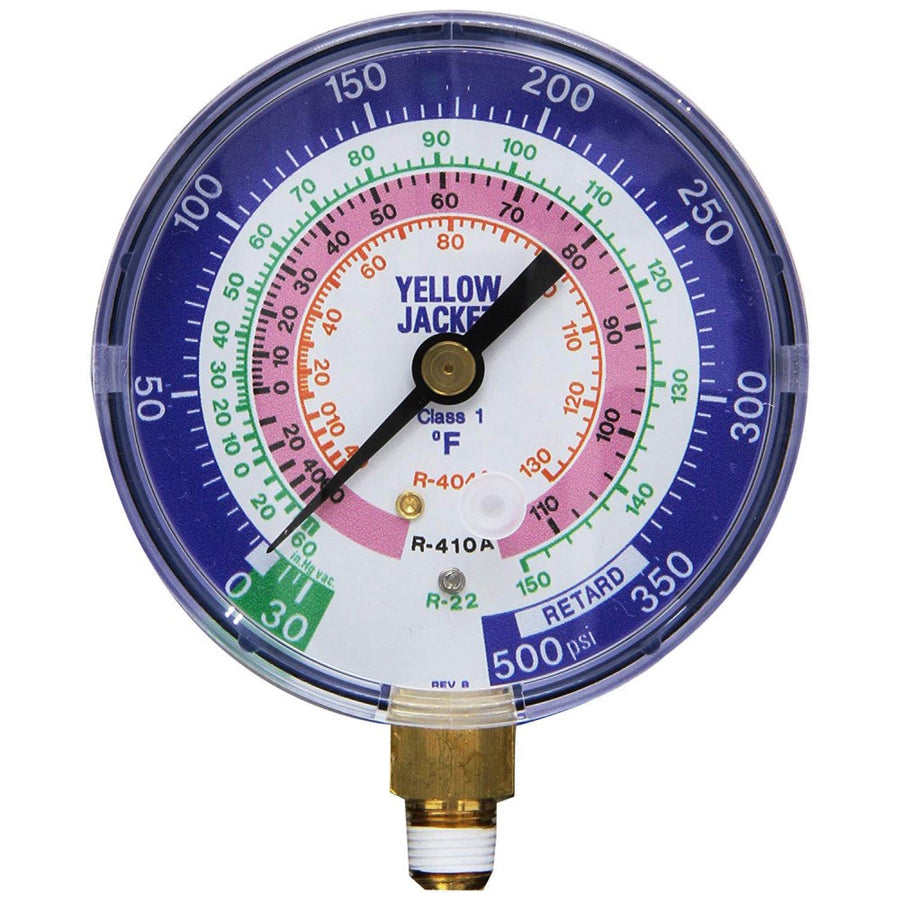 Yellow Jacket 3-1/8" Dry 30"-0-500 PSI  Blue Compound Gauge