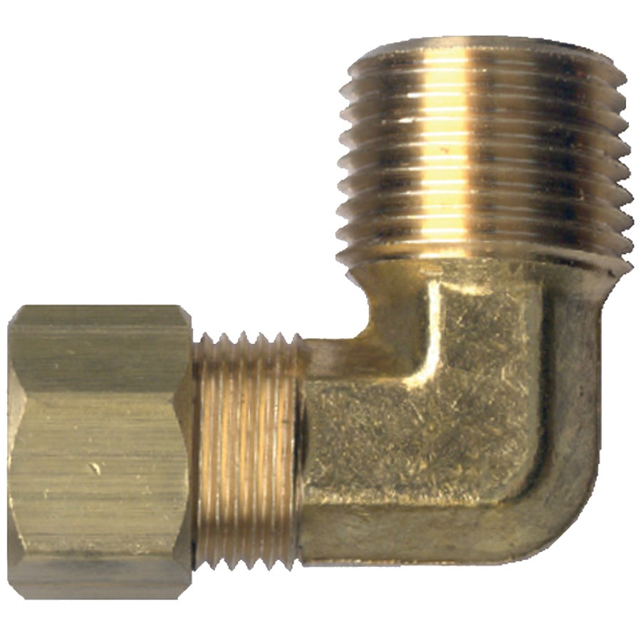 3/8" Compression X 1/4" MPT 90 Degree Male Pipe Brass Elbow