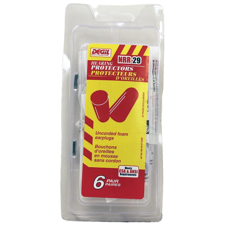 Degil Tapered Fit Disposable Ear Plugs | Uncorded | Bright Red | NRR 29 dB | 6 Pairs Per Pack