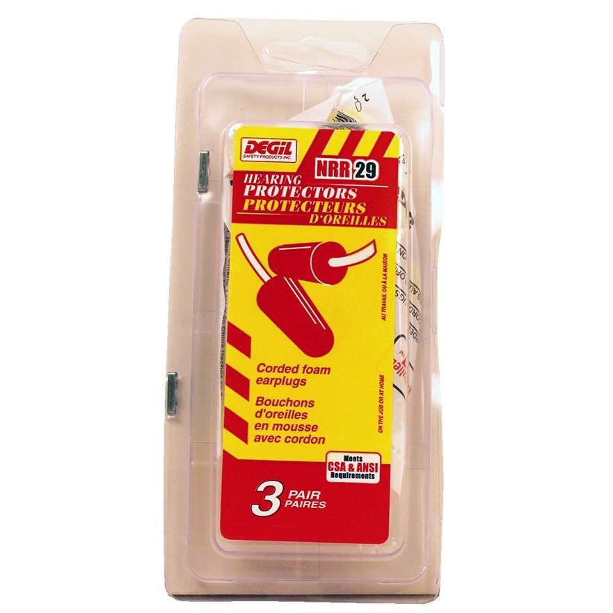 Degil Tapered Fit Disposable Ear Plugs | Corded | Bright Red | NRR 29 dB | 3 Pairs Per Pack