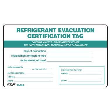 MARS Refrigerant Evacuation Certification Tag | Pack of 5