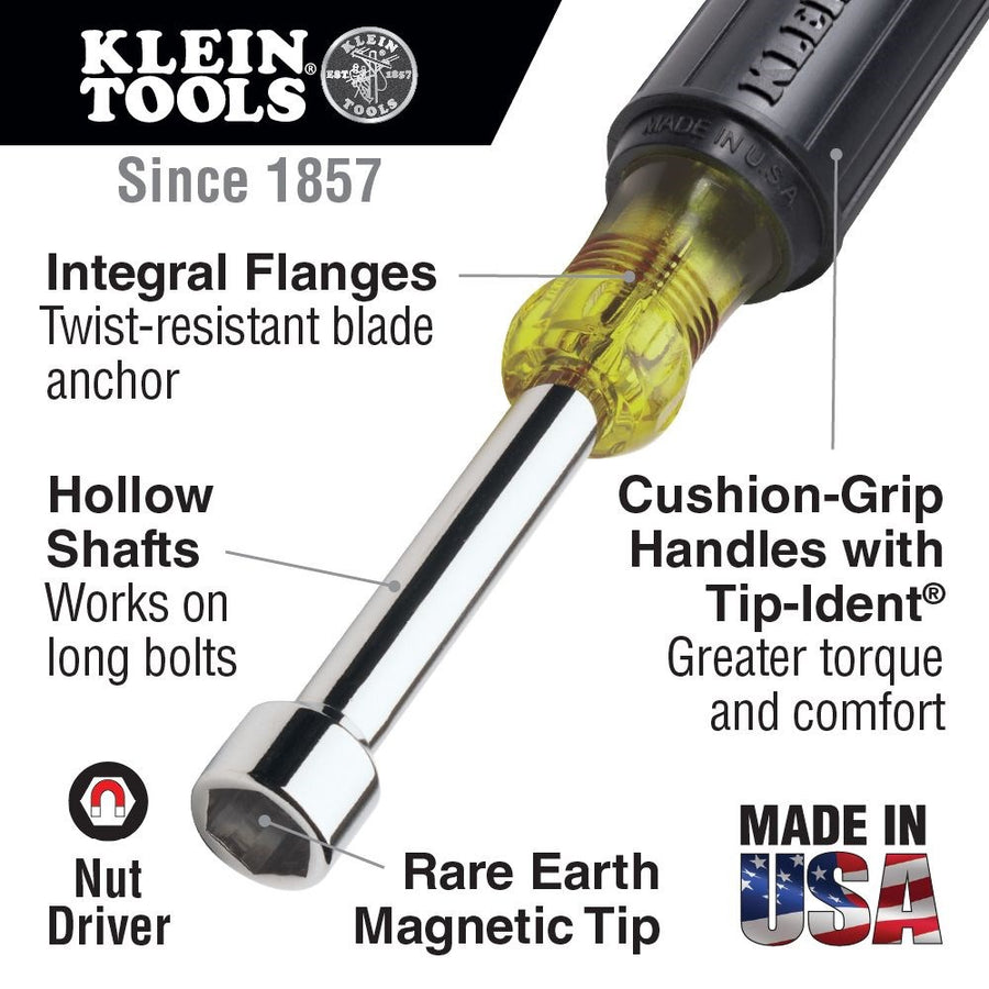 Klein 11/32" Magnetic Tip Nut Driver with 6" Hollow Shaft